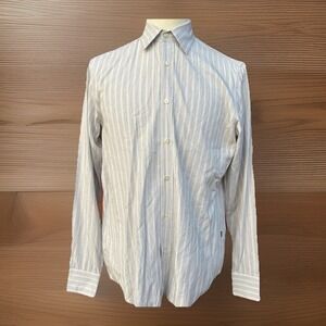 BOSS Hugo Boss Button Up Men Size M Cotton Micro Stripe Office Khaki Blue